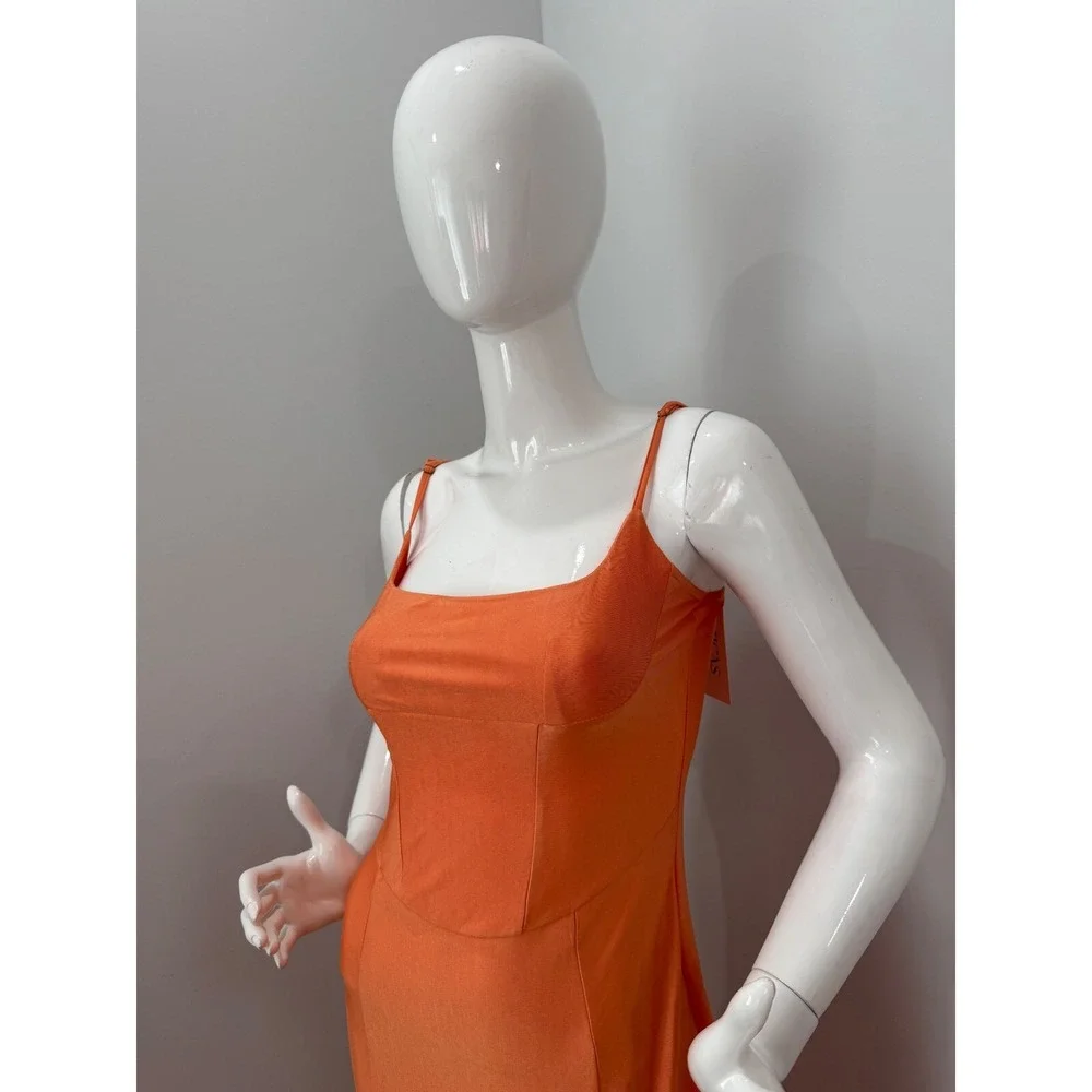 Micas Orange Maxi Dress Corset Style Slit Evening Party Cocktail‎ Dress L